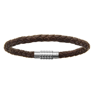 BRACELET ACIER CHARMS FERMOIR AIMANTE ET VISSE CUIR BOVIN MARRON 18 CM