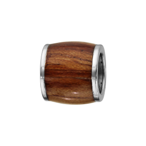 CHARMS ACIER FORME TONNEAU MARRON CLAIR ASPECT BOIS
