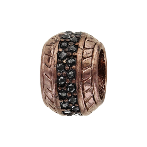 CHARMS ACIER ET PVD MARRON BOULE EMPIERREE SERTIE OXYDES NOIRS