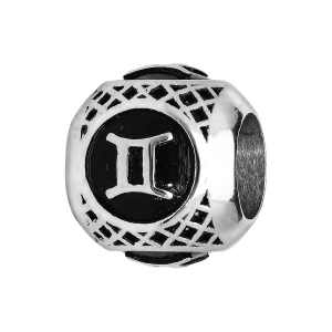 CHARMS ACIER BOULE ZODIAQUE GÉMEAUX PATINE NOIRE
