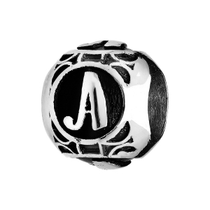 CHARMS ACIER BOULE ALPHABET A PATINE NOIRE
