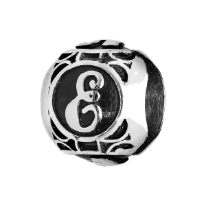 CHARMS ACIER BOULE ALPHABET E PATINE NOIRE