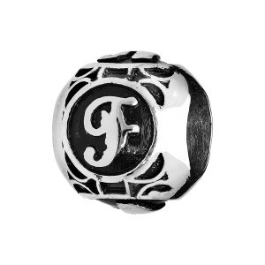 CHARMS ACIER BOULE ALPHABET F PATINE NOIRE