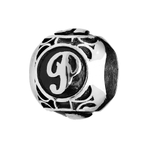 CHARMS ACIER BOULE ALPHABET P PATINE NOIRE
