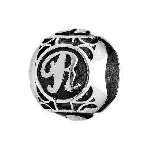 CHARMS ACIER BOULE ALPHABET R PATINE NOIRE