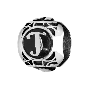 CHARMS ACIER BOULE ALPHABET T PATINE NOIRE