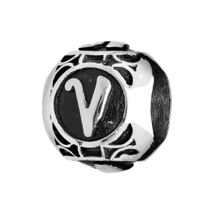 CHARMS ACIER BOULE ALPHABET V PATINE NOIRE