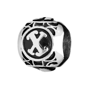 CHARMS ACIER BOULE ALPHABET X PATINE NOIRE