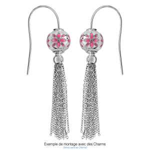 BOUCLES D'OREILLES ARGENT RHODIÉ CROCHET AVEC POMPON POUR COULISSANT