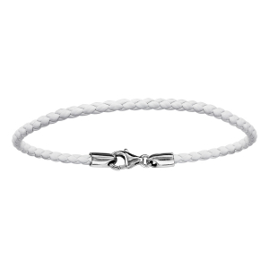 BRACELET ARGENT RHODIÉ ET CUIR TRESSE BOVIN BLANC 17,5CM