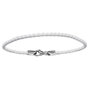 BRACELET ARGENT RHODIÉ ET CUIR TRESSE BOVIN BLANC 19,5CM