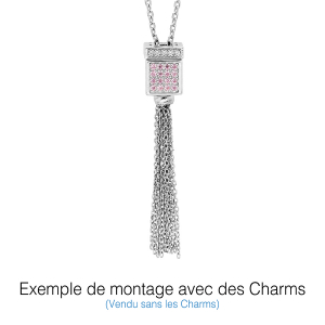 COLLIER ARGENT RHODIÉ AVEC POMPON POUR COULISSANT 51CM+ 5CM