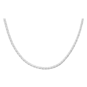 COLLIER ARGENT RHODIÉ ET CUIR TRESSE BOVIN BLANC 42+3CM