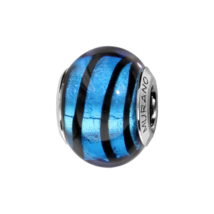 CHARMS COULISSANT ARGENT RHODIÉ MURANO VERITABLE BLEU AVEC TRAIT NOIR