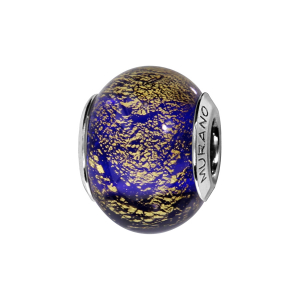 CHARMS COULISSANT ARGENT RHODIÉ MURANO VERITABLE BLEU REFLET DORE