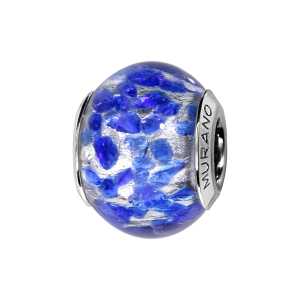 CHARMS COULISSANT ARGENT RHODIÉ MURANO VERITABLE BLEU SUR FOND BLANC