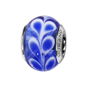 CHARMS COULISSANT ARGENT RHODIÉ MURANO VERITABLE BLEU MOTIF FLEUR