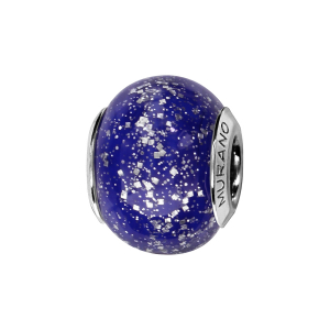 CHARMS COULISSANT ARGENT RHODIÉ MURANO VERITABLE BLEU PAILLETE