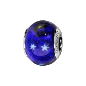 CHARMS COULISSANT ARGENT RHODIÉ MURANO VERITABLE BLEU MOTIF ETOILE