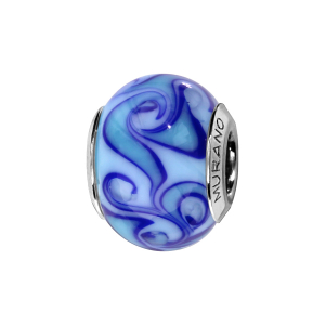 CHARMS COULISSANT ARGENT RHODIÉ MURANO VERITABLE BLEU MOTIF