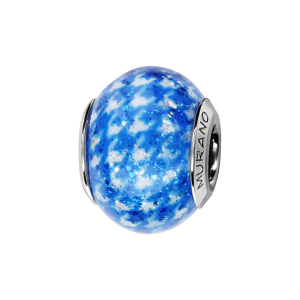 CHARMS COULISSANT ARGENT RHODIÉ MURANO VERITABLE BLEU MOTIF VICHY