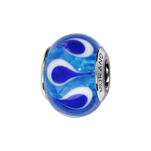 CHARMS COULISSANT ARGENT RHODIÉ MURANO VERITABLE BLEU MOTIF GOUTTE