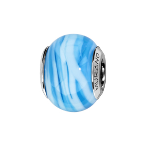 CHARMS COULISSANT ARGENT RHODIÉ MURANO VERITABLE BLEU CIEL AVEC RAINURES