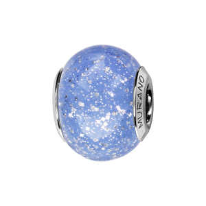 CHARMS COULISSANT ARGENT RHODIÉ MURANO VERITABLE BLEU CIEL AVEC PAILLETTE