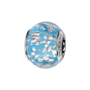 CHARMS COULISSANT ARGENT RHODIÉ MURANO VERITABLE BLEU CIEL AVEC ECLAT BLANC