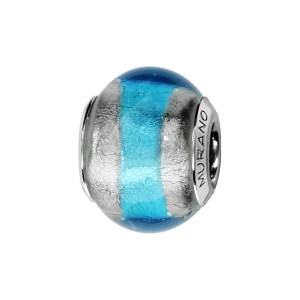 CHARMS COULISSANT ARGENT RHODIÉ MURANO VERITABLE BLEU CIEL DEGRADE