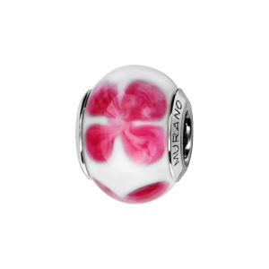 CHARMS COULISSANT ARGENT RHODIÉ MURANO VERITABLE ROSE MOTIF FLEUR
