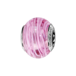 CHARMS COULISSANT ARGENT RHODIÉ MURANO VERITABLE ROSE AVEC RAINURES