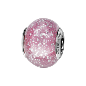 CHARMS COULISSANT ARGENT RHODIÉ MURANO VERITABLE ROSE AVEC PAILLETTE