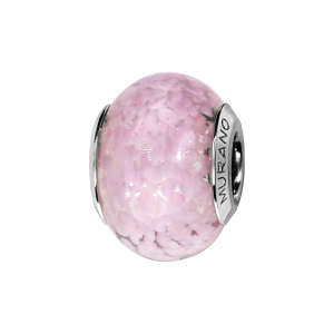CHARMS COULISSANT ARGENT RHODIÉ MURANO VERITABLE ROSE EFFET NUAGE