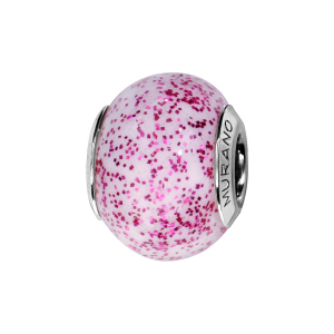 CHARMS COULISSANT ARGENT RHODIÉ MURANO VERITABLE ROSE PAILLETTE ROSE