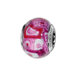 CHARMS COULISSANT ARGENT RHODIÉ MURANO VERITABLE ROSE MOTIF