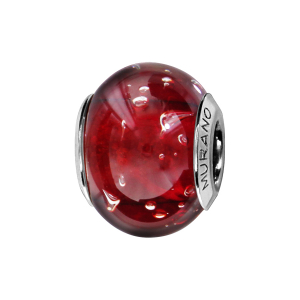 CHARMS COULISSANT ARGENT RHODIÉ MURANO VERITABLE ROUGE BULLES DORE