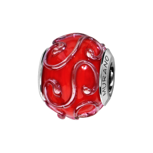 CHARMS COULISSANT ARGENT RHODIÉ MURANO VERITABLE ROUGE RELIEF