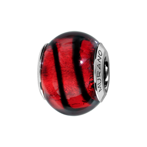 CHARMS COULISSANT ARGENT RHODIÉ MURANO VERITABLE ROUGE FILET NOIR