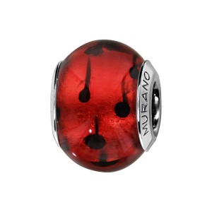 CHARMS COULISSANT ARGENT RHODIÉ MURANO VERITABLE ROUGE TACHES ROUGE