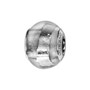 CHARMS COULISSANT ARGENT RHODIÉ MURANO VERITABLE BLANC TRANSPARENT BANDE ARGENTE