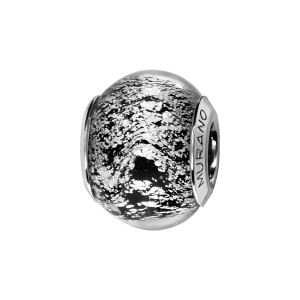 CHARMS COULISSANT ARGENT RHODIÉ MURANO VERITABLE NOIR PAILLETTEE ARGENTE