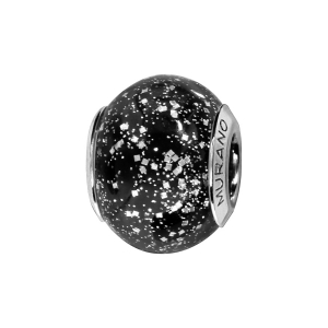 CHARMS COULISSANT ARGENT RHODIÉ MURANO VERITABLE NOIRE ET PAILLETTEE ARGENTE