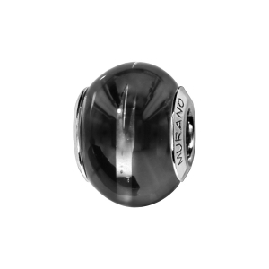CHARMS COULISSANT ARGENT RHODIÉ MURANO VERITABLE NOIRE