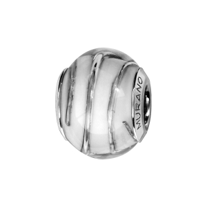 CHARMS COULISSANT ARGENT RHODIÉ MURANO VERITABLE BLANC FILET ARGENTE
