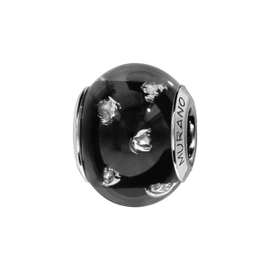 CHARMS COULISSANT ARGENT RHODIÉ MURANO VERITABLE NOIR AVEC MOTIF