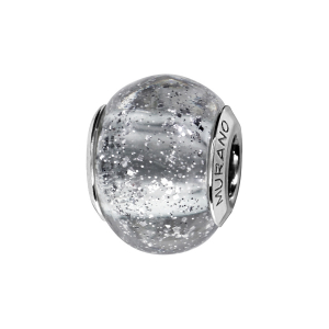 CHARMS COULISSANT ARGENT RHODIÉ MURANO VERITABLE TRANSPARENT ET PAILLETTES