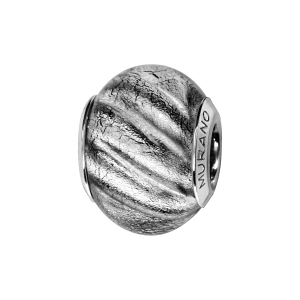 CHARMS COULISSANT ARGENT RHODIÉ MURANO VERITABLE BLANC MOTIF REFLET PAILLETEE ARGENTE