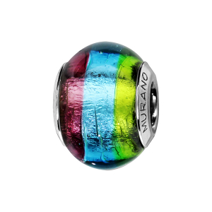 CHARMS COULISSANT ARGENT RHODIÉ MURANO VERITABLE DEGRADE VERT ET BLEU