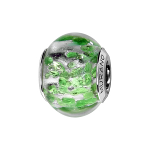 CHARMS COULISSANT ARGENT RHODIÉ MURANO VERITABLE VERT ECLAT ARGENTE